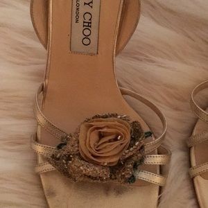 Jimmy Choo gold strappy sling back heels